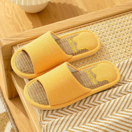 

Krdevn Couple Models Shoes Non Flip Flops Flax Slippers Indoor Bedroom Four Seasons For MensLinen Slippers -Orange 40