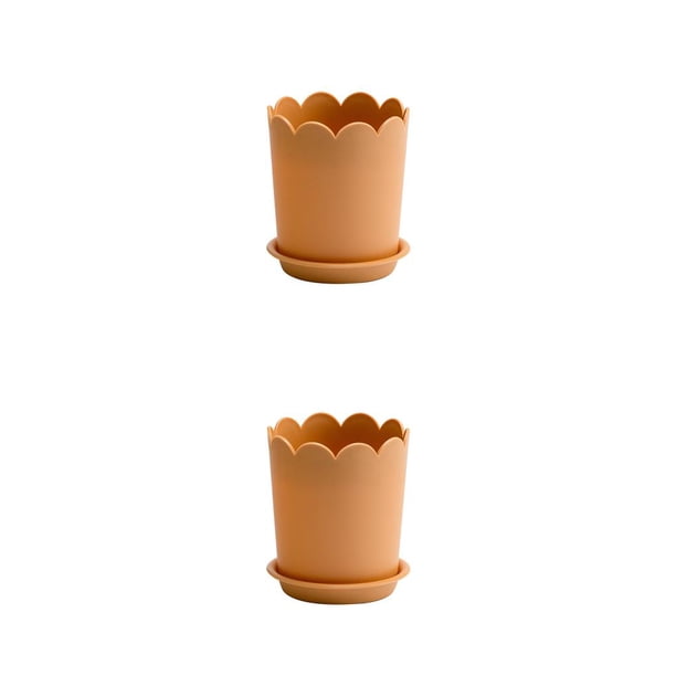 Naiovety Atractivo Maceta Pétalo Borde Planta suculenta Apertura Maceta Bandeja Flores duraderas con boca de drenaje Naranja Naranja 2piezas