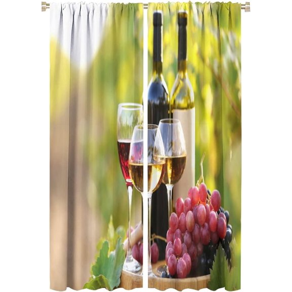 Wine Curtains, Delicious Wine On Barrels, Vineyard Rustic Harvest, Bedroom Living Room Kitchen Decor Curtains Set of 2, 42x63 Inches. Orange-Red