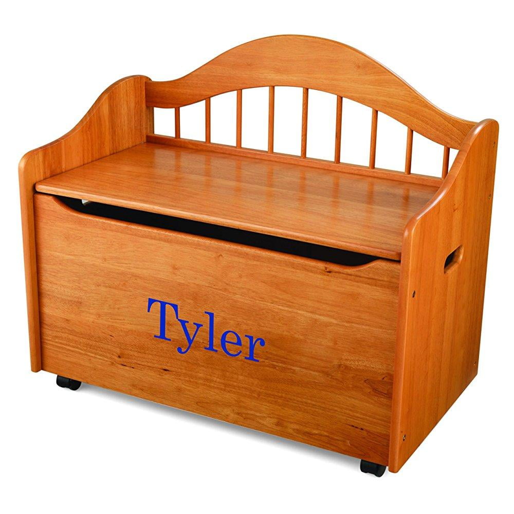 kidkraft personalized limited edition toy boxhoney with blue library font,tyler