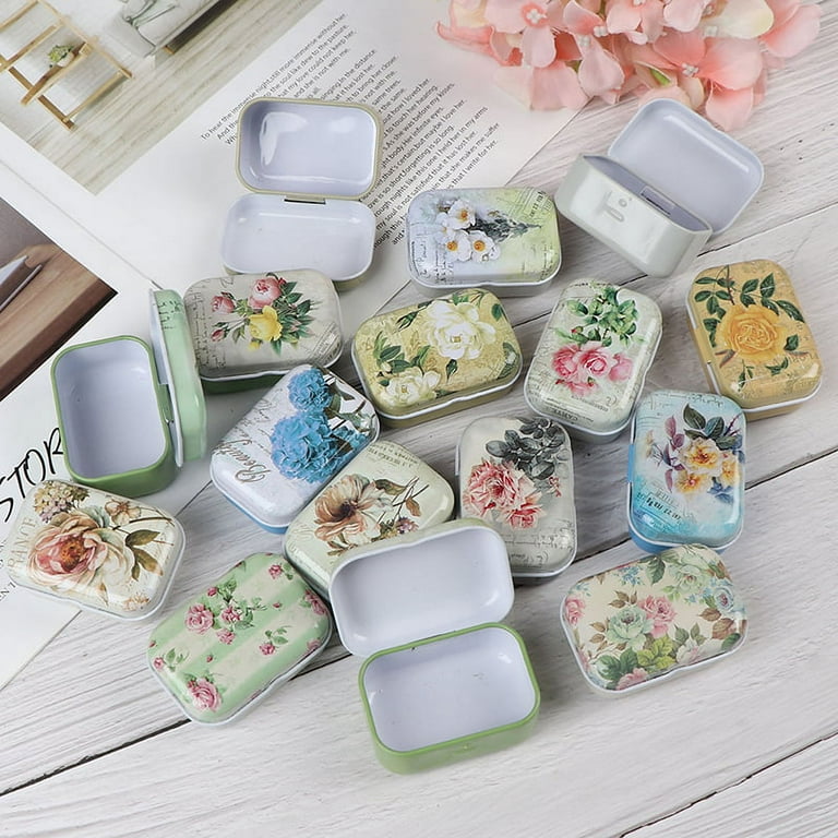 Mini Flower Tin Trinket Jewelry Coin Box Tinplate Storage Case