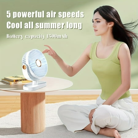 

JUNZHENG USB Desktop Fan - 7.2-inch Silent 5-speed ° Rotation Powerful and Quiet with Hook - Compact for Office and Travel Cooling