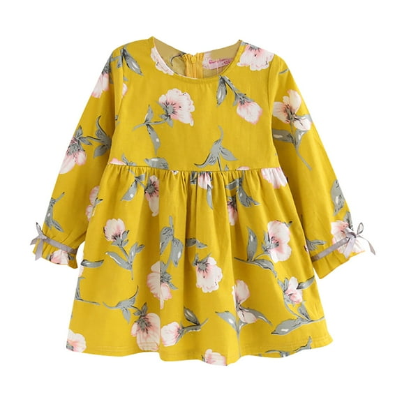 WUANDIXFA Little Girl Long Sleeve Dress Princess Dress Baby Toddler Girl Party Dresses Long Sleeve Tutu Dress Back to School Dress Yellow,120