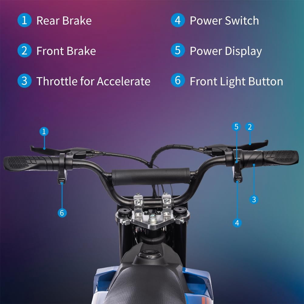 36V Electric Dirt Bike for Kids, Ride on Motorcycle 350W Brushless Motor Fast Speed 15.5MPH with LED Headlight, Leather Seat,Front+Back Brake for Teens Max Load 175lbs