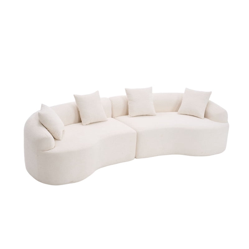 Curved Sectional Sofa with 4 Throw Pillows, Modern Luxury Chenille 4-Seater Cloud Couch with Deep Seat for Living Room, No Assembly Needed