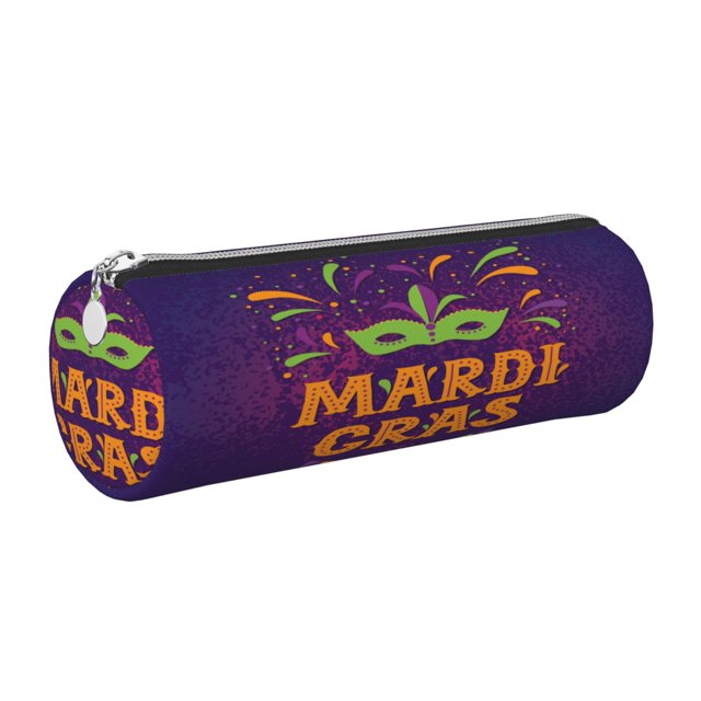 Disketp Mardi Gras2 Estuche Organizador de Lápices de Cuero, Estuche de Oficina con Cremallera para Bolígrafo y Lápiz