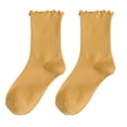 thumbnail image 2 of rygai 1 Pair Women Winter Socks Shirring High Elasticity Soft Solid Color Anti-slip Keep Warm Anti-shrink No Odor Mid Tube Socks Women Clothes Accessory,Yellow, 2 of 8