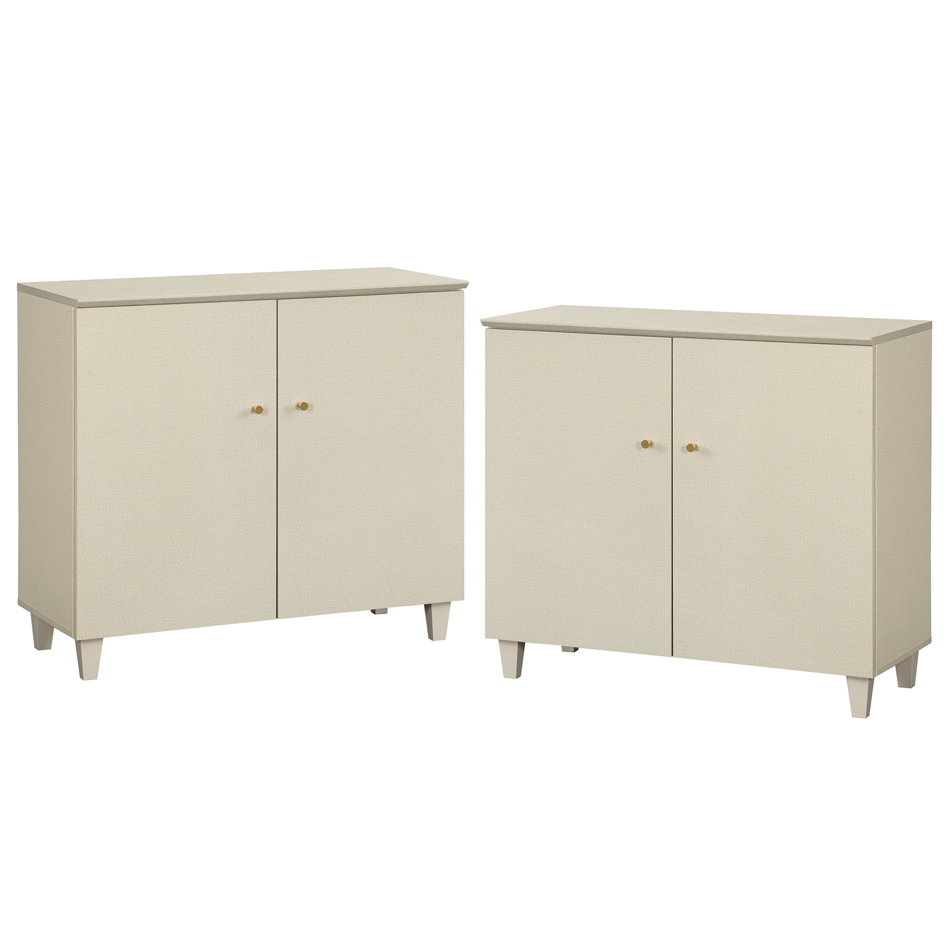 Set of 2 Storage Cabinet with 2 Doors, Modern Accent Cabinets with Solid Wood Legs, Anti-tip Kits, for Living Room, Dining Room Bedroom Hallway, Beige
