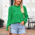 thumbnail image 4 of Towmus Women's Dressy Casual Blouse Tops Fall Spring Puff Long Sleeve Button V Neck Hollow Out Lace Embroidered Shirts, 4 of 7