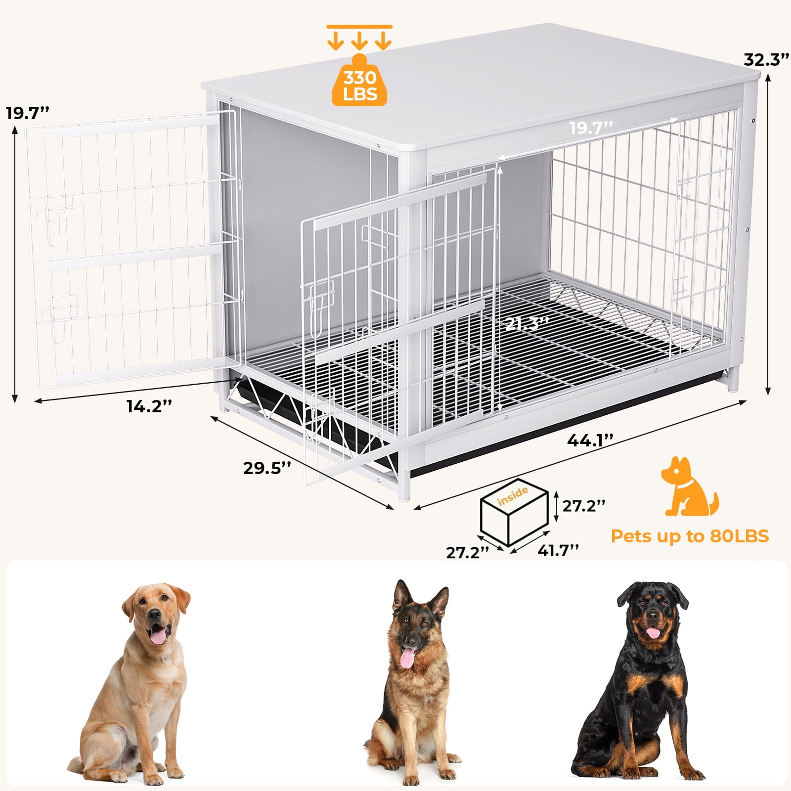 Pirecart 44.1" Wooden Large Pet Dog Crate Furniture with Removable Tray for Small/Medium/Large Dogs