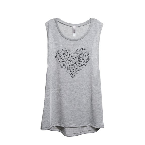 Thread Tank Musical Notes Heart Women's Sleeveless Muscle Tank Top Sport Grey Small