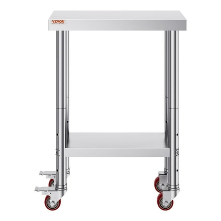 Stainless Steel Work Table on Wheels, 24x12x32 Inch Mobile Prep Table with 4 Casters, Heavy Duty Commercial Kitchen Cart for Restaurant & Business