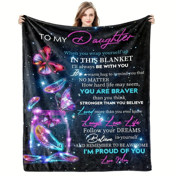 Ultra-Soft Flannel Blanket - 1pc Gift for Daughter, Lightweight Bed Throw with I Love You Letter for Birthday (Daughter Gifts)