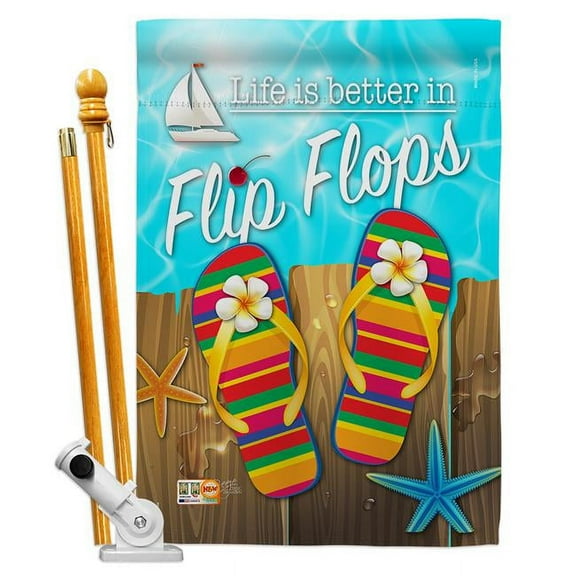 Breeze Decor BD-SU-HS-106003-IP-BO-D-US15-BD 28 x 40 in. Better in Flip Flops Summer Fun the Sun Impressions Decorative Vertical Double Sided House Flag Set with Pole Bracket & Hardware
