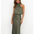 thumbnail image 2 of Robe Longue Plissée Sans Manches en Satin d'Été pour Femmes, 2 of 3