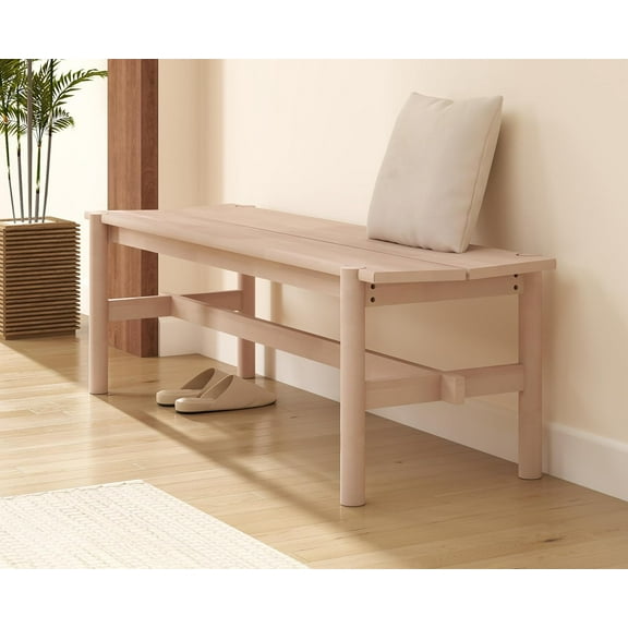 EALSON Solid Wood Bench Modern Farmhouse Entryway Bench 55” Long Dining Benches Seat End of Bed Benches for Bedroom, Kitchen, Hallway, Living Room, White Wash