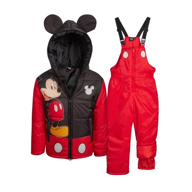 Disney - Juego de traje de nieve para niños pequeños, 2 piezas Toy Story Mickey Mouse Cars aislado, chamarra de invierno y overol de esquí para niños, negro