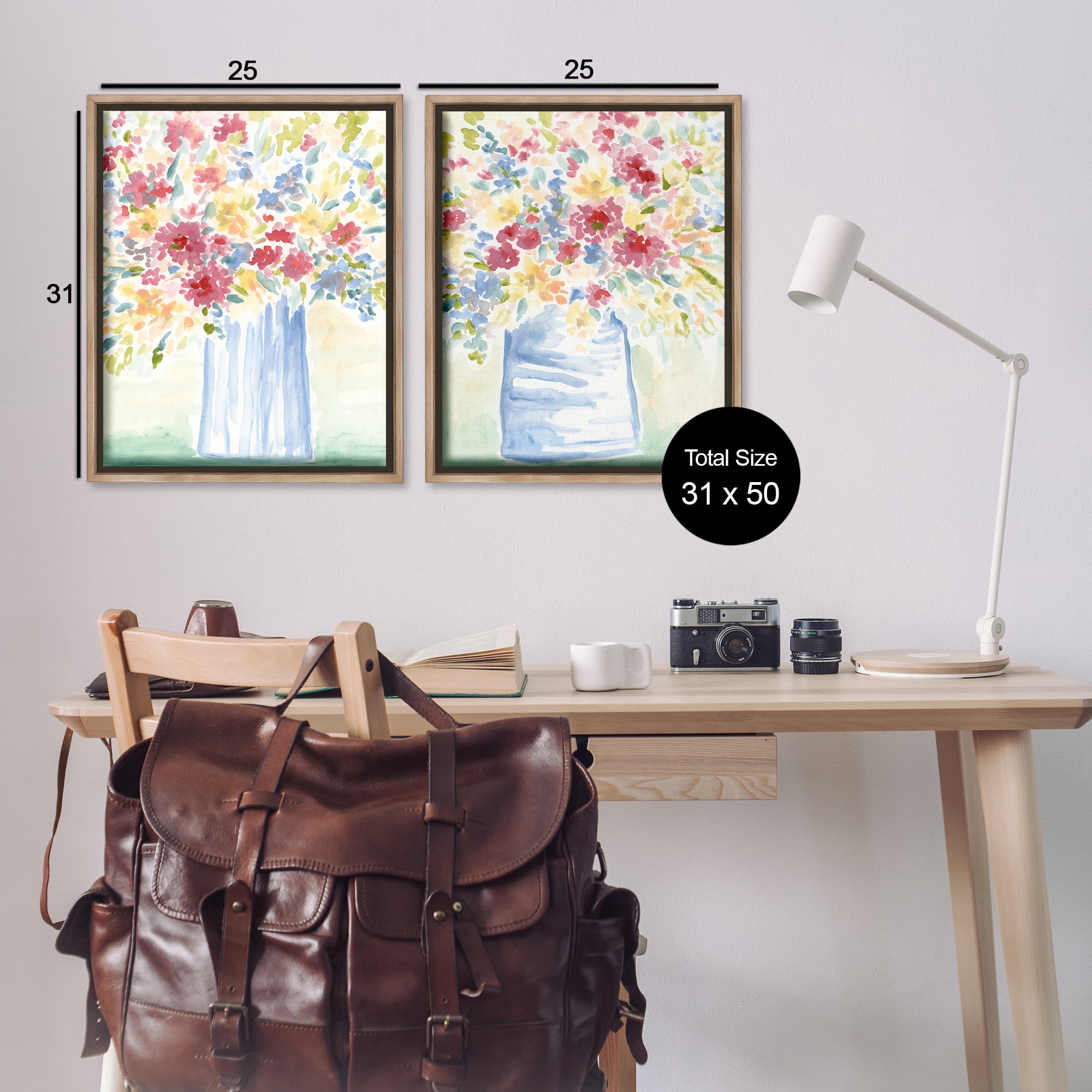 Stupell Industries Soft Speckled Flower Vases Plants & Flowers Painting Brown Floater Framed Canvas Art Print Wall Art, 31 x 25, Set of 2