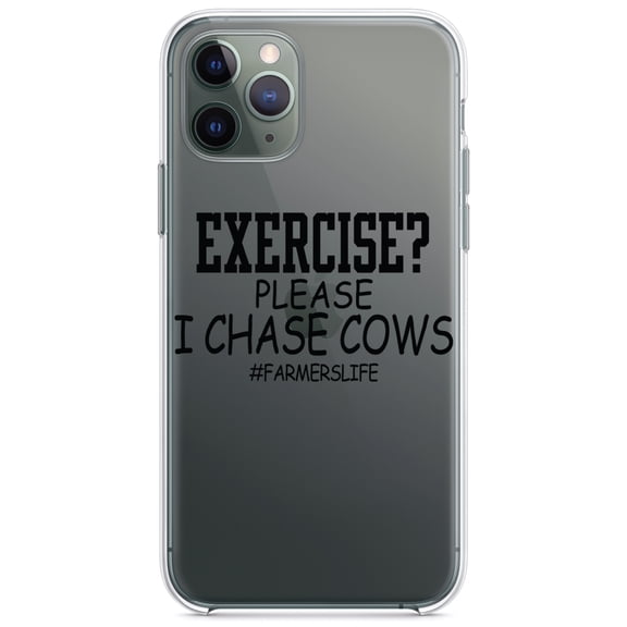 DistinctInk Clear Hybrid Case for Apple iPhone 12 Pro Max (6.7" Screen) - Exercise? Please I Chase Cows - Wireless Charging Compatible