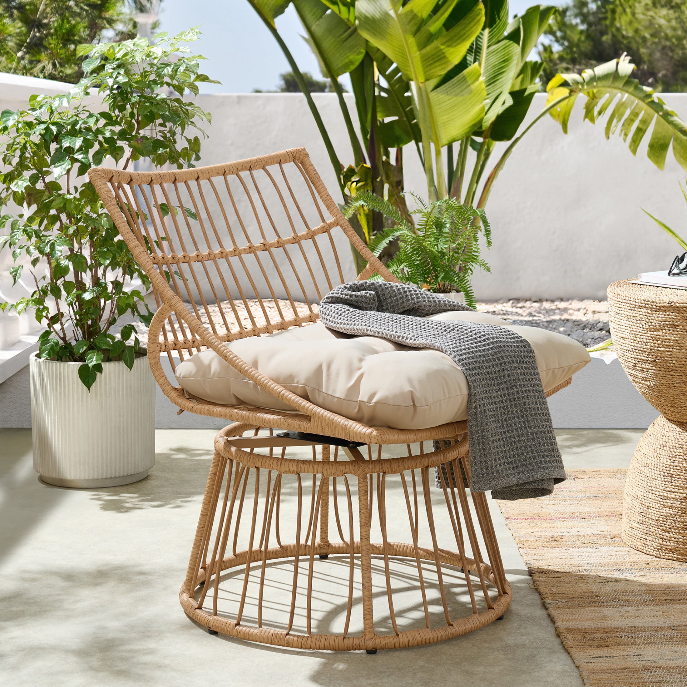 Alaterre Furniture Servana Outdoor Wicker Chair - Weather-Resistant Outdoor Chair (Tan)