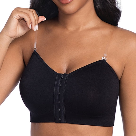 Gfyviroh Women's Front Closure Bras Full Coverage Comfort Push Up Underwear Detachable Clear Straps Bandeau Bra