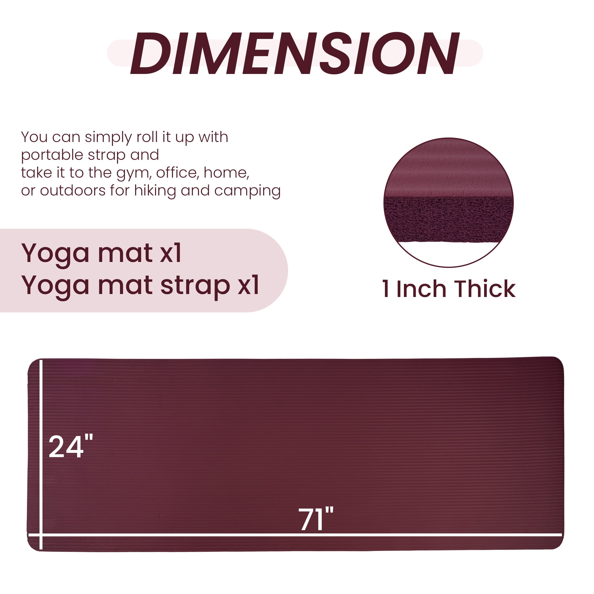 Sprint Demon Extra Thick 1" Yoga Mat - 71"x24" Non-Slip Exercise Mat with Carrying Strap, High Density Foam for Spine & Joint Support, Easy Clean & Portable for Hom，Travel，Gym
