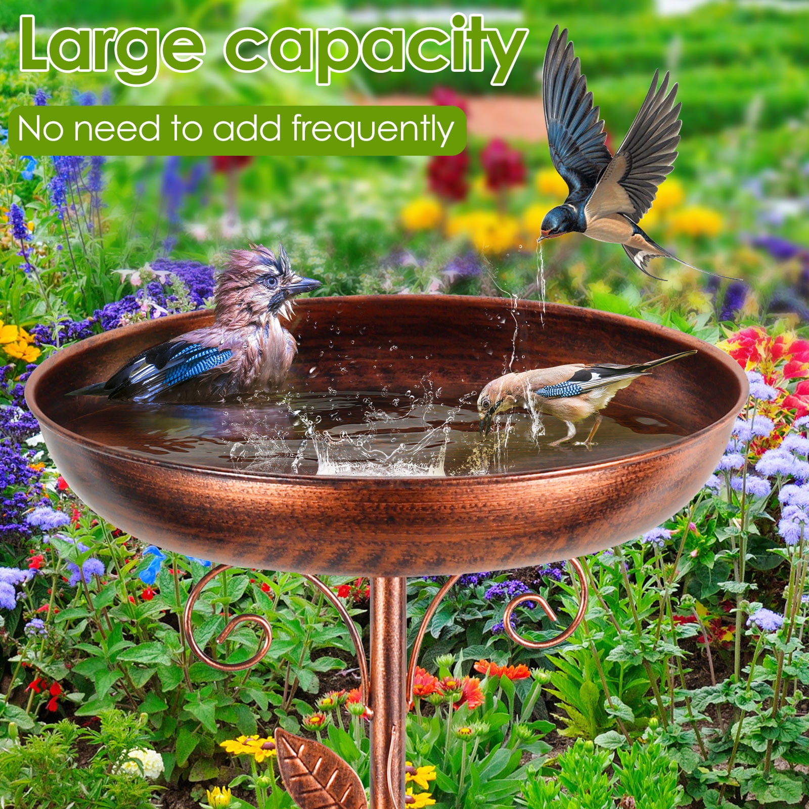 Xiyztok Bird Bath 39 Inches Sturdy Iron Garden Birdbath for Outside Vintage Standing Bird Bath Bowl for Outdoor Garden Patio Yard Lawn（Pipe diameter 0.63 inch）