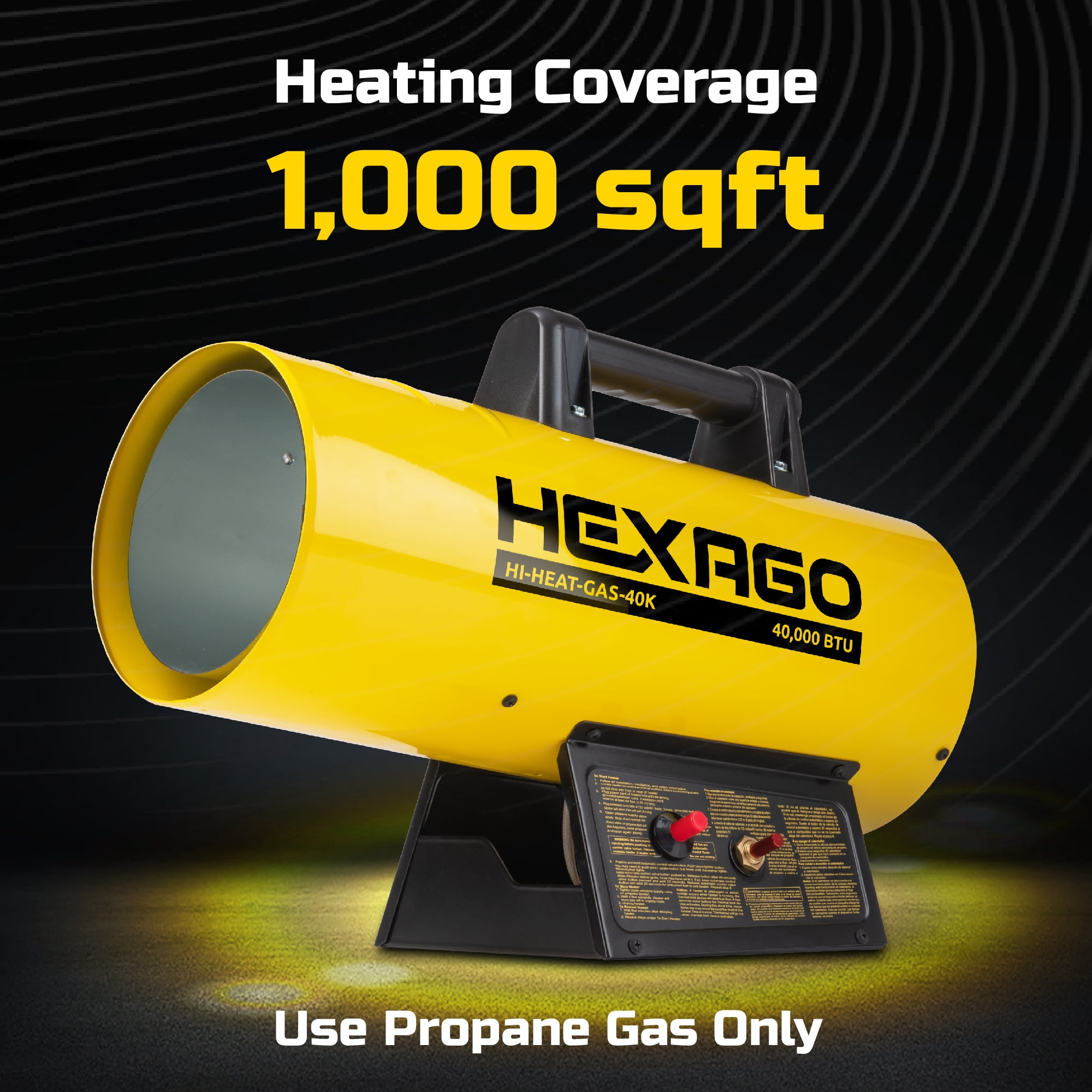 HEXAGO 40,000 BTU Contractor Portable Liquid Propane Gas LGP Forced Air  Heater, CSA Listed, Yellow, Heating up to 1,000 sqft - Walmart.com