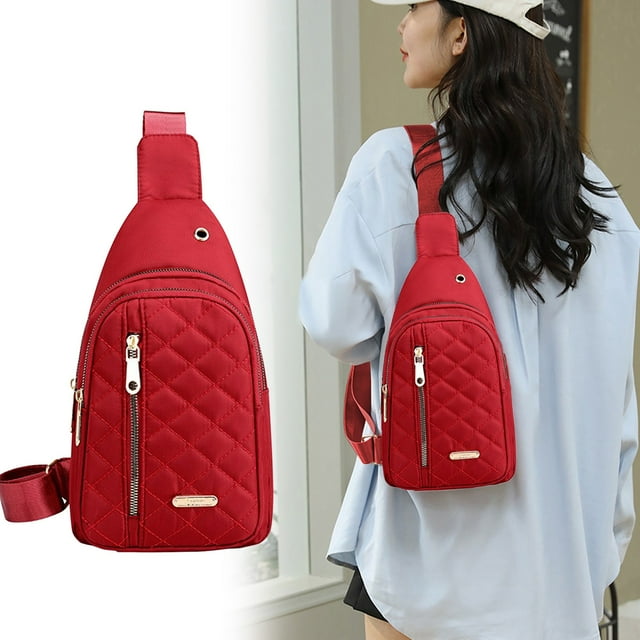 Bolso Bandolera Bordado de Moda para Mujer | Mochila Impermeable de Poliéster | Gran Capacidad con Orificio para Datos | Correa Ajustable (35-90 Cm) | Múltiples Bolsillos | Negro/Azul/Rojo/Morado/Ros