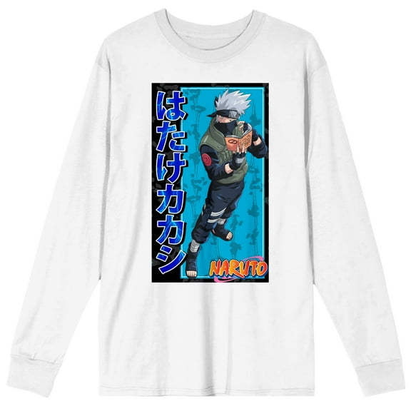 Naruto Classic Kakashi Reading A Book Men's White Long Sleeve Shirt-Medium