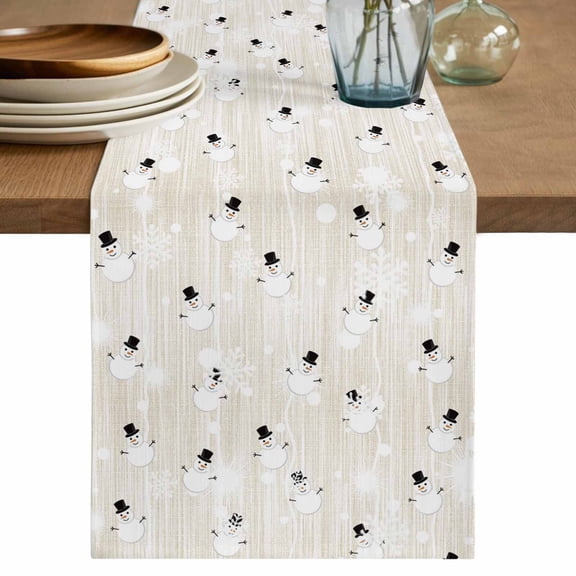 Rustic Christmas Table Runner 70 Inches, Xmas Snowman Snowflake Bed Runner Dresser Scarves Tabletop for Indoor Outdoor Parties/Ceremony/Banquet, 13" x 70"