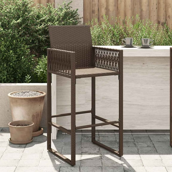 vidaXL Garden Bar Stool Brown PE rattan, powder-coated steel Standard