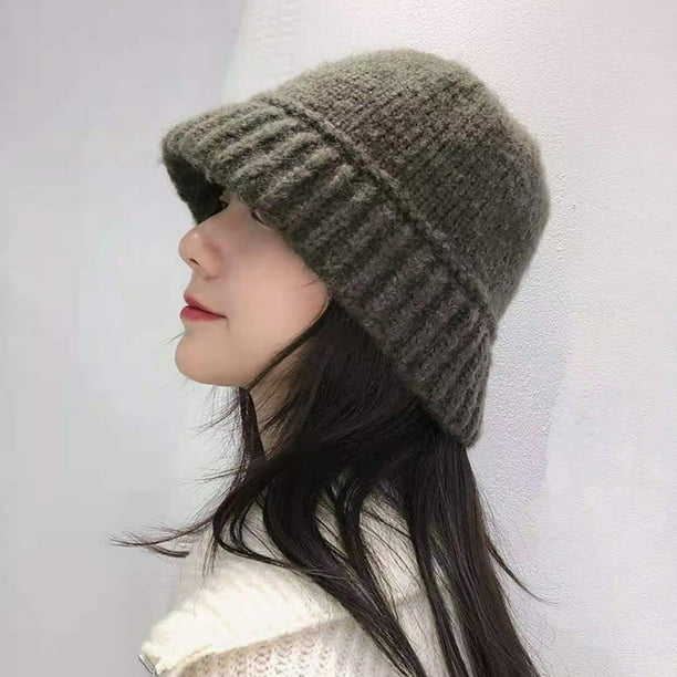 Enjoyw Ribbed Brim Casual Bucket Hat Autumn Winter Women Solid Color Stretchy Knitted Fisherman Cap Fashion Accessoriesacrylic Fib Beige