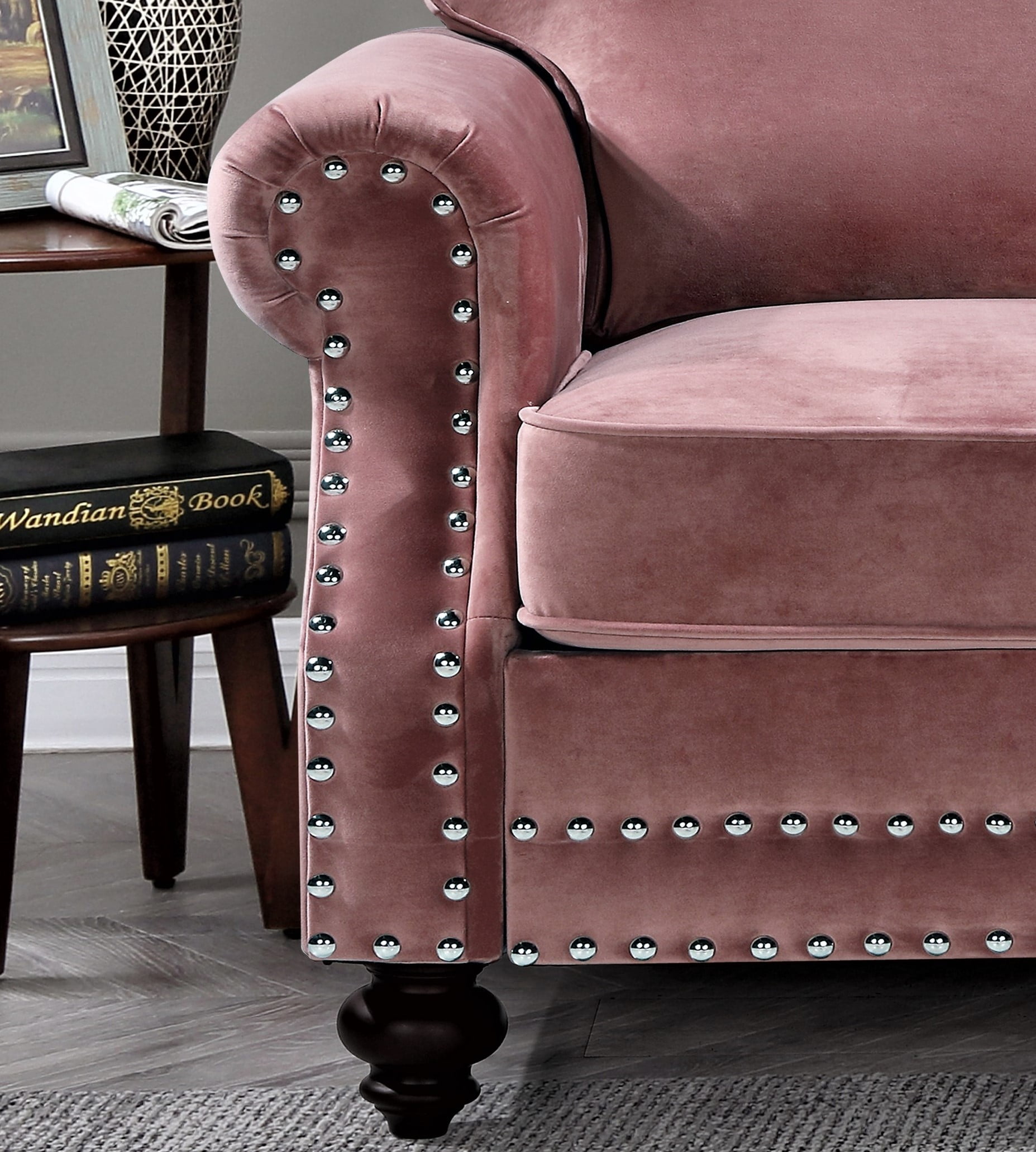 Uspridefurniture Feingold 61.4'' Velvet Rolled Arm Loveseat,Pink