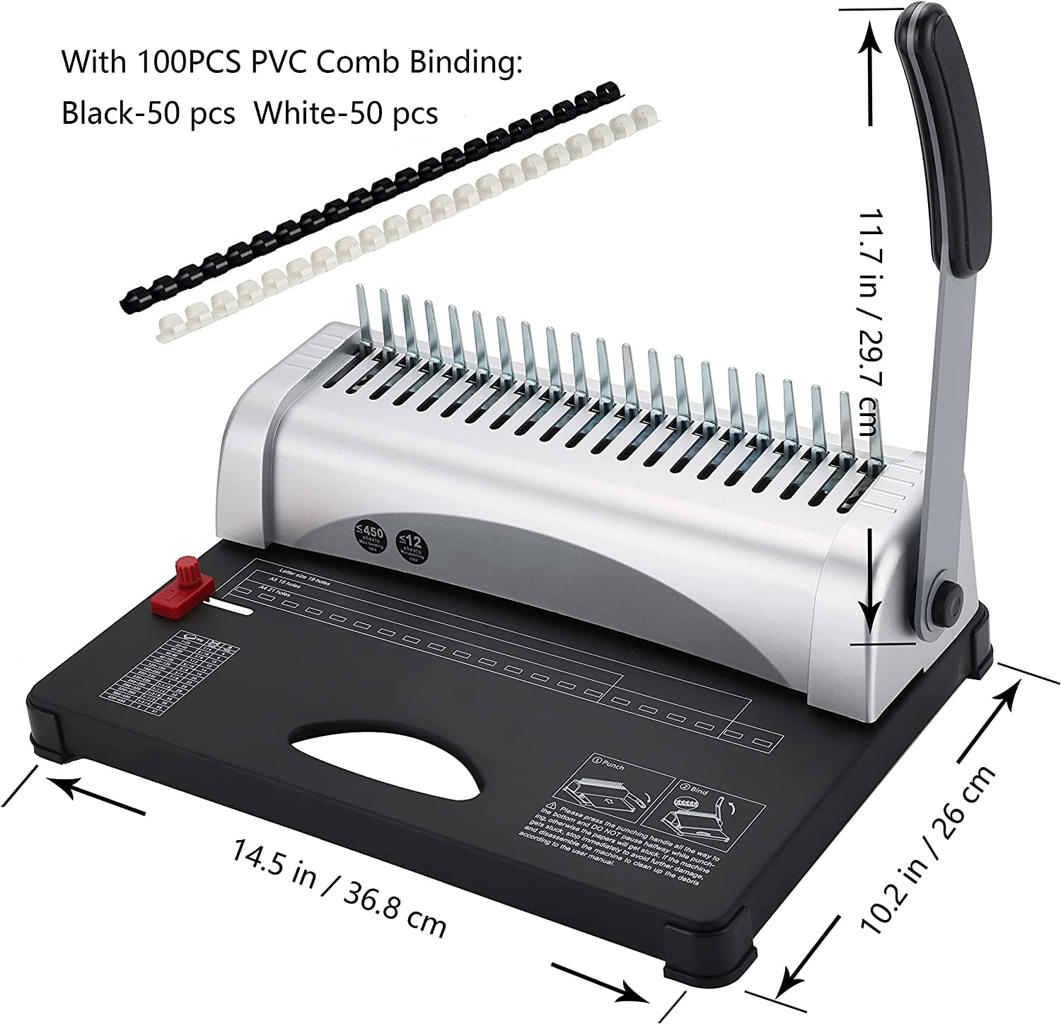 Buy FSXUOLIPI Comb Binding Machine, 21Holes, 450 Sheets, Paper Punch