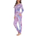 thumbnail image 2 of Renewold Warm Pajamas for Women Lady Purple Liquid Marble Print Pajamas Sets Long Sleeve Crew Neck Nightwear Casual Holiday Sweatpants Size XS, 2 of 5