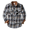 thumbnail image 2 of SPEEDRUN Mens Flannel Plaid Shirts Casual Button Down Flannel Plaid Shackets for Men Long Sleeve Casual Plaid Jackets with Hoodie Navy Brown XL, 2 of 7