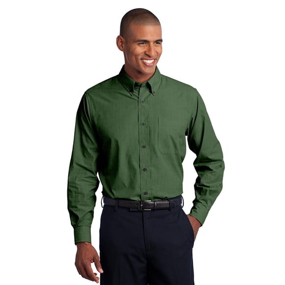 Camisa Port Authority Tall Crosshatch Easy Care 4XLT Verde cactus oscuro Autoridad Portuaria TLS640