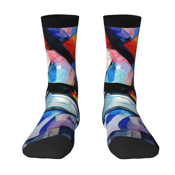 Uemuo Abstract Cubist Printer Pattern Women's Crew Socks, Soft Durable Breathable Moisture-Wicking with Odor Control Cotton socks