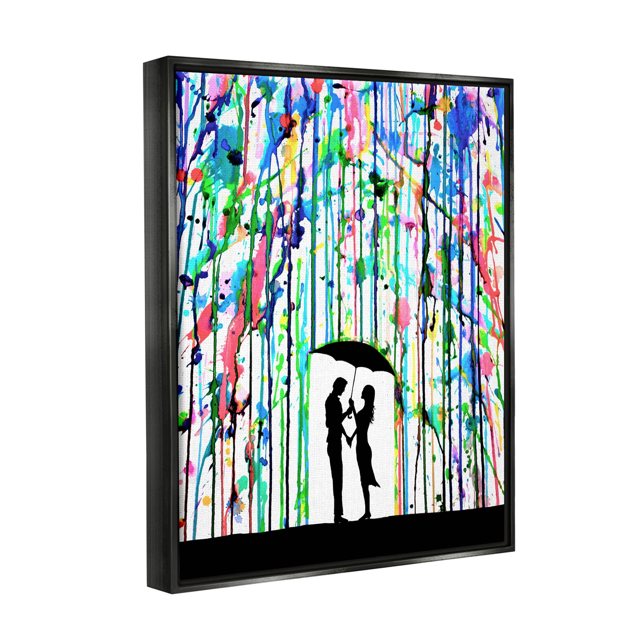 Vivid Couple Urban Drip Rainfall Abstract Graphic Art Jet Black Framed Art Print Wall Art