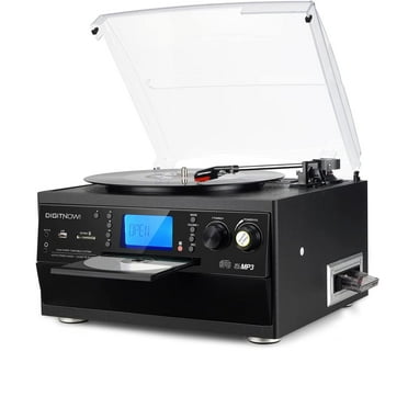 EYESEN Bluetooth Record Player Turntable with Stereo Speaker, CD Player, Cassette, Radio, Aux in and SD Encoding, Remote Control