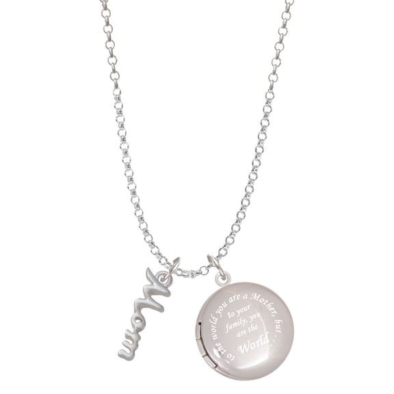 Delight Jewelry Silvertone Small Mom Script To the World You are a Mother Locket Necklace