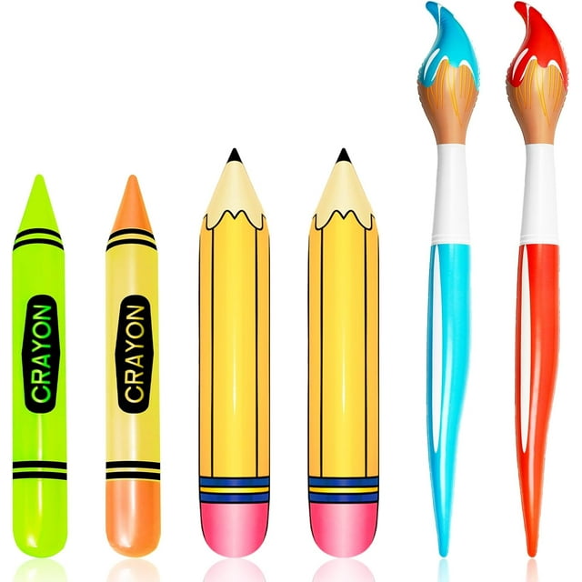 6 Pcs Inflatable Giant Paint Brush Balloons Set Include Inflatable Pencil Balloon Gaint Crayon Balloon for School Birthday Party
