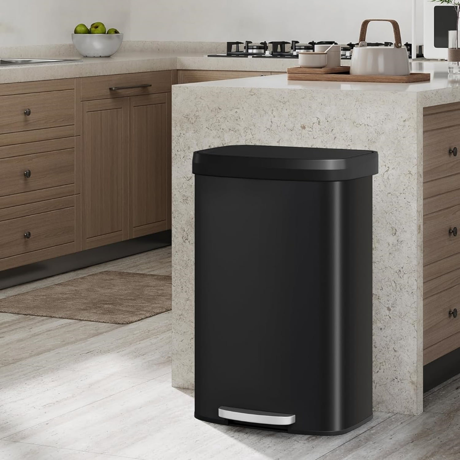 Garvee 21.13 Gallon Large Step-on Trash Can for Kitchen,  with Liner Rim & Soft Close Plastic Lid, Black