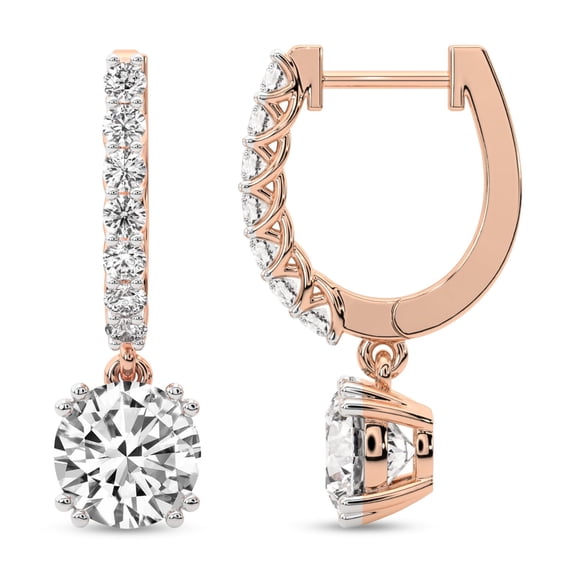 Diamond Dangle Earring | 2 Carat IGI Certified Round Shape Lab Grown Diamond | 14K Rose Gold | Anaisa Dangling Lab Diamond Earrings | Prong Setting | FG-VS1-VS2 Quality | Friendly Diamonds