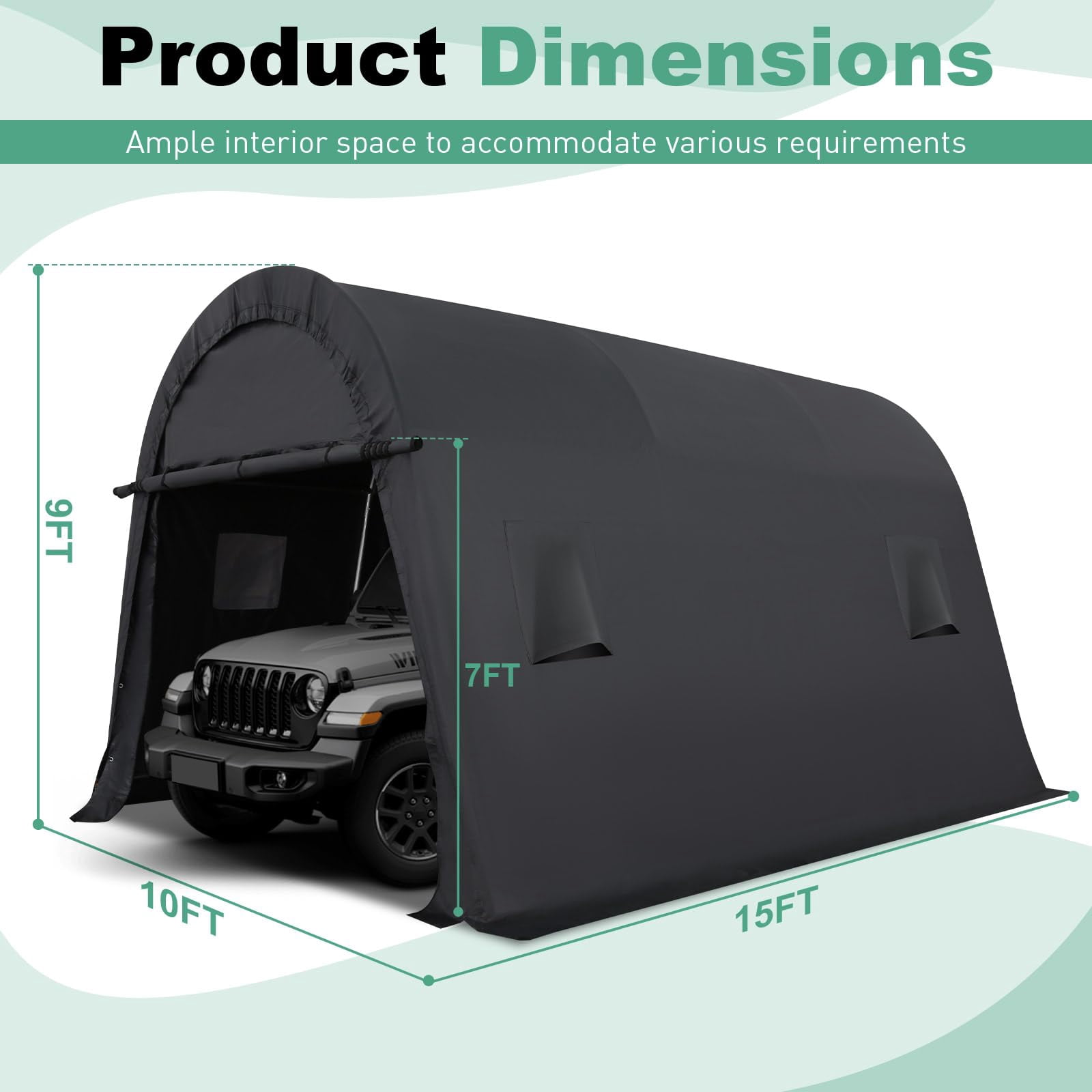 SANOPY 10x15 Carport Heavy Duty Portable Garage Car Port Canopy Tent with All-Steel Metal Frame & Vents, Round Style Outdoor Storage Shed for Car, Truck, Boat, Patio Furniture Anti-Snow Waterproof