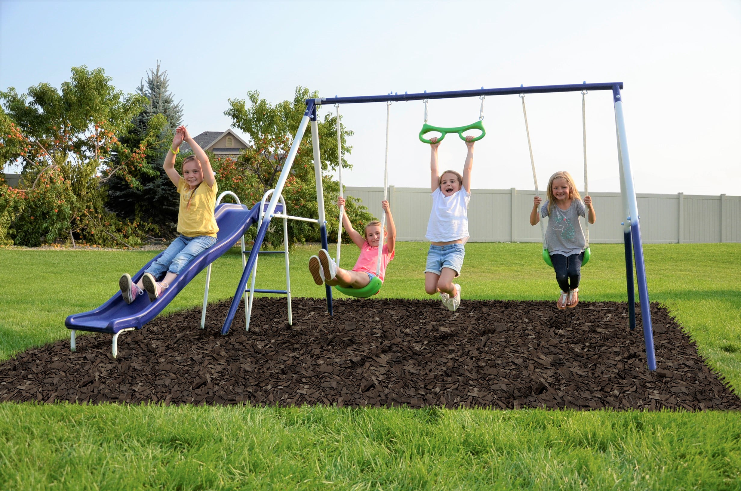 metal swing and slide set