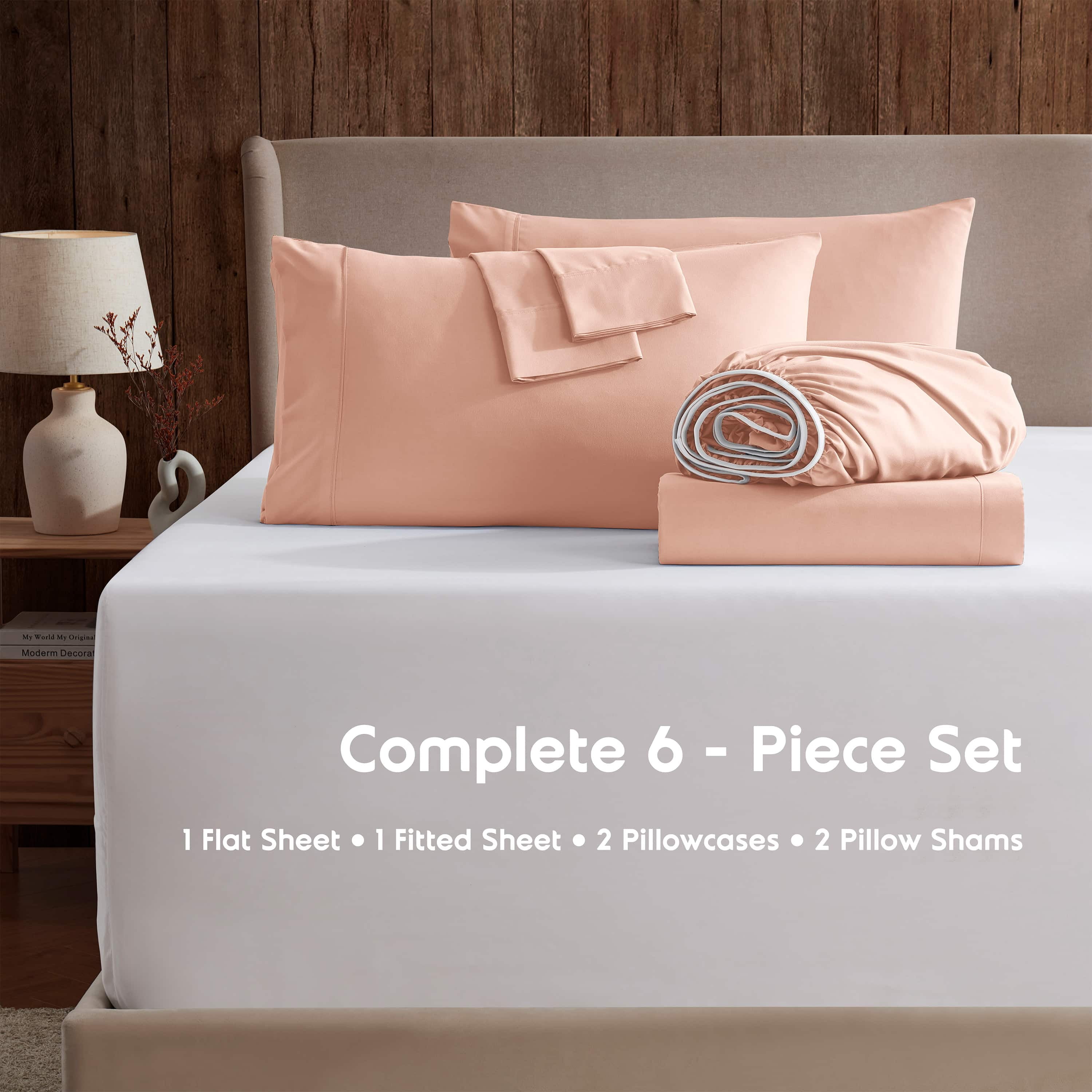 LammaLoe Extra Deep Pocket Queen Sheets set, Fits 18"-24" Mattress, 6 Piece Soft Microfiber Bed Sheet Sets, Peach