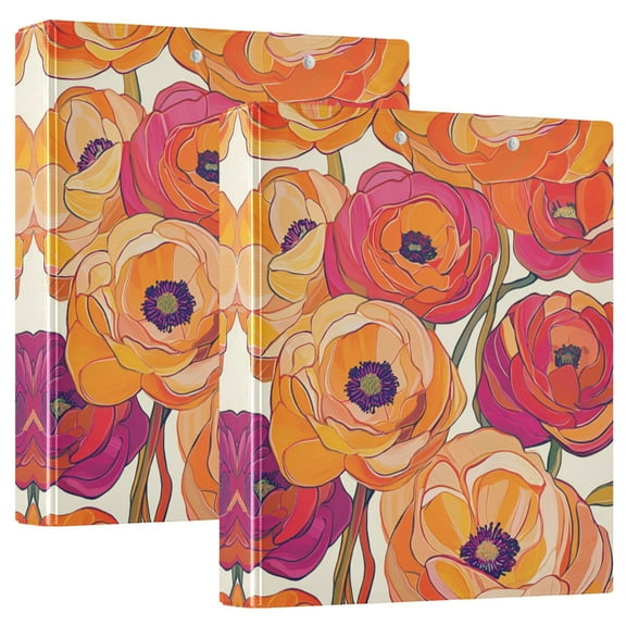 FORMRS 3 Ring Binder 1.5 inch with Pockets Set of 2 Clip Board 200 Sheets Capacity, Orange Hand Drawn Floral