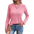 thumbnail image 3 of Camisetas de Larga para Mujer, Ropa de Moda de Otoño, Tops Modernos, Camiseta Básica de Punto con Cuello Redondo Rosa M, 3 of 10